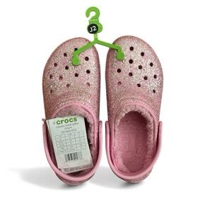 Crocs Kids Unisex Lined Glitter Clogs Flamingo Pink Size 2 NWT